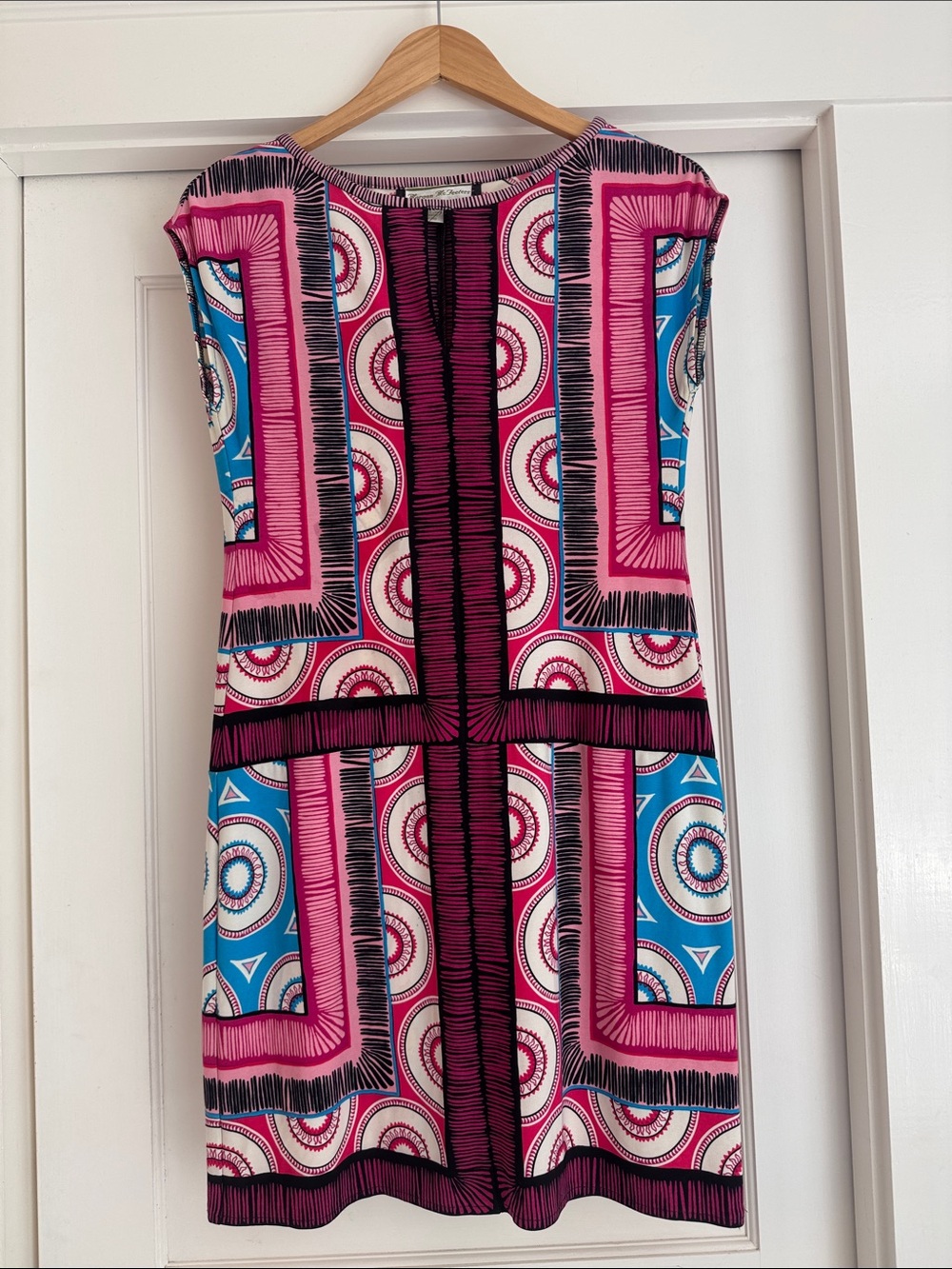 Bold Geometric Pink & Blue Shift Dress by Morgan McFeeters Size 4